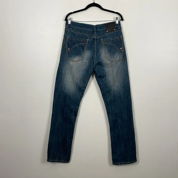 Ring Of Fire Slim Straight Jeans Mens 32/32 Blue Denim 5 Pocket Relaxed Pants - Picture 4 of 8